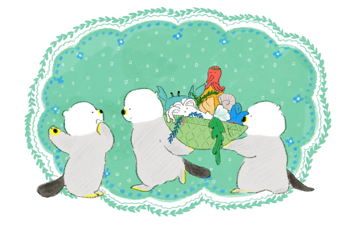 「動物や植物や水のある風景など書いてます 」|ももろ　4／20発売絵本「パンダのパクパクきせつのごはん」のイラスト