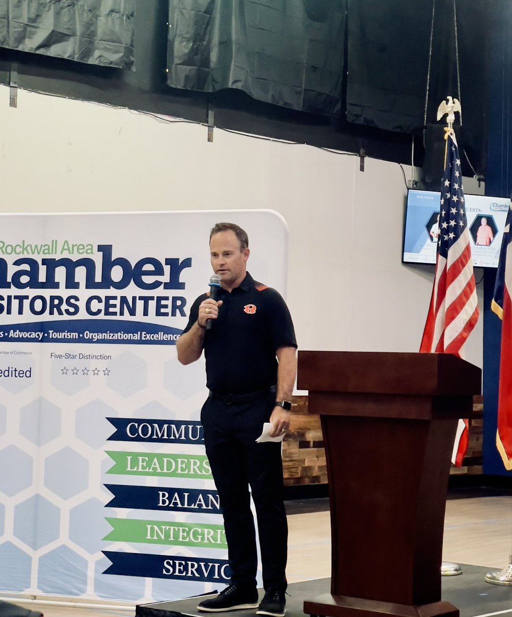 megangist's tweet photo. I am so thankful for these two incredible educators who provide excellent leadership to our student athletes. Thank you to the @RockwallChamber for  inviting them to speak today! #ILoveRockwallISD @CoachBrooks22 @coachrodneywebb https://t.co/sKW3dJ3Is1