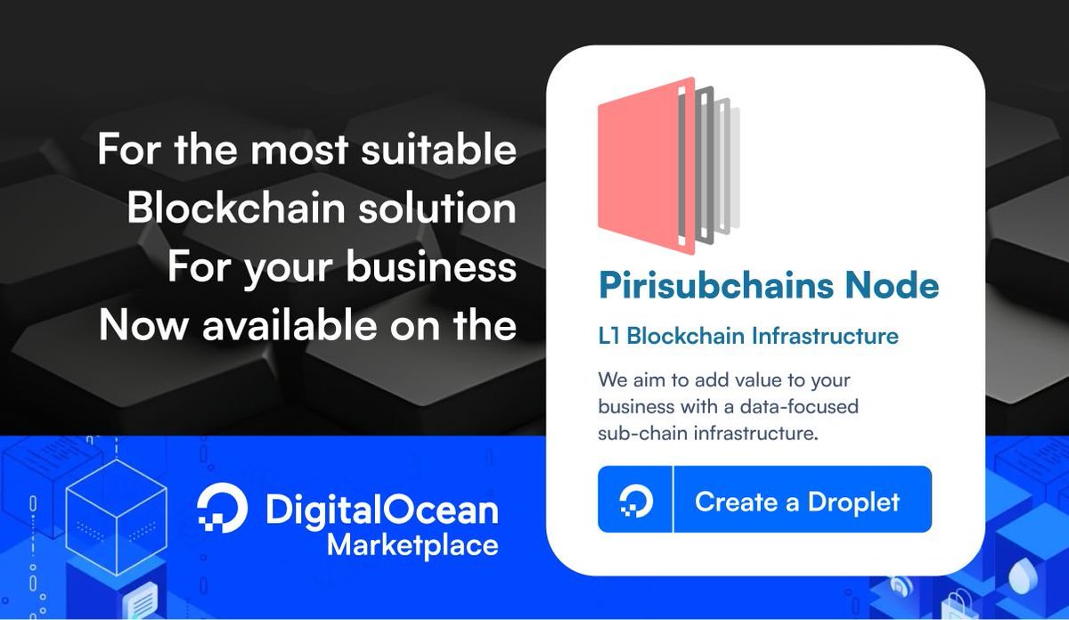 🎉🎉🎉🎉🎉 Another Big Step Forward! 🎉🎉🎉🎉🎉

As Pirichain Technology, we're thrilled to announce that our Pirisubchains Node product is now live on DigitalOcean Marketplace!

🔗 Discover and learn more: marketplace.digitalocean.com/apps/pirisubch… 

With this advanced node solution, you can