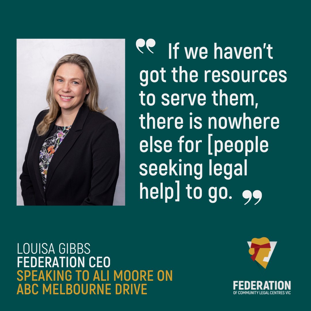 Federation CEO Louisa Gibbs spoke to Ali Moore on ABC Drive this week about why funding Community Legal Centres is vital, and the next steps needed from governments to save the sector. #SaveCommunityLegalCentres
Listen here (at 1:04): abc.net.au/listen/program…