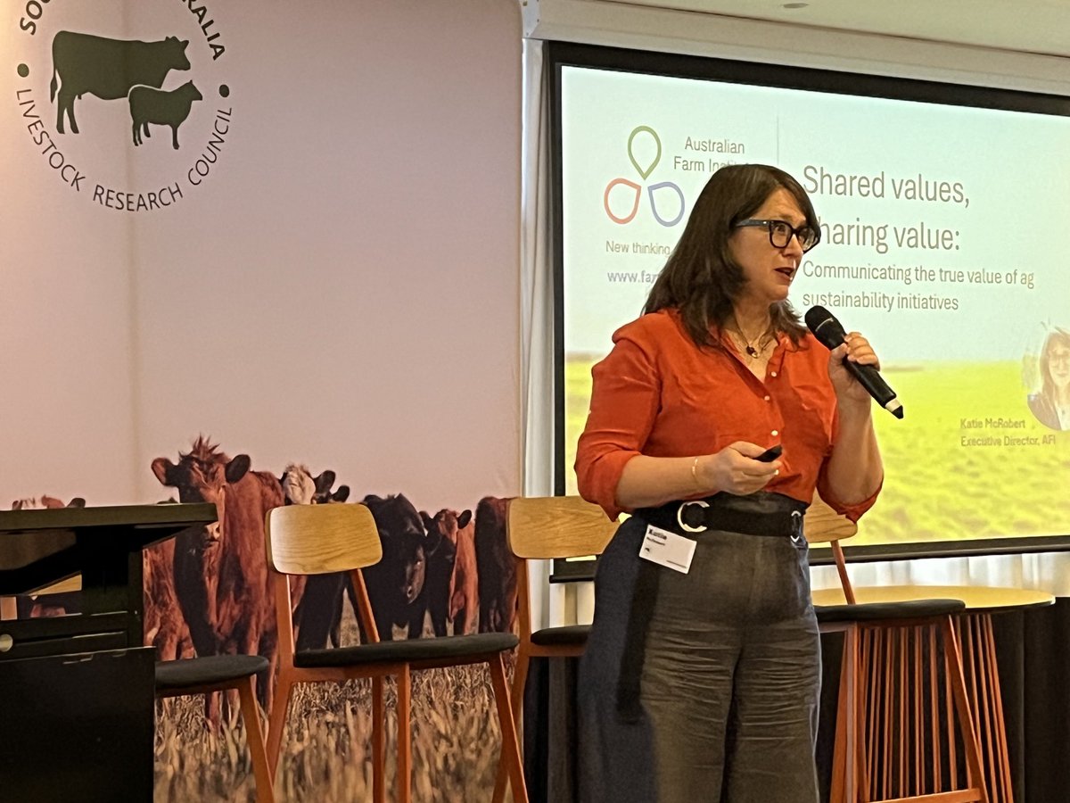 Katie McRobert ⁦<a href="/AustFarmInstitu/">Australian Farm Institute</a>⁩ talking on the true value of #SustainableAgriculture with an outcomes approach on sustainability reporting with a world first Australian Agricultural Sustainability Framework #L2024