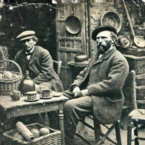 edwereddie's tweet image. Vincent Van Gogh at an outdoor bakery in 1890.