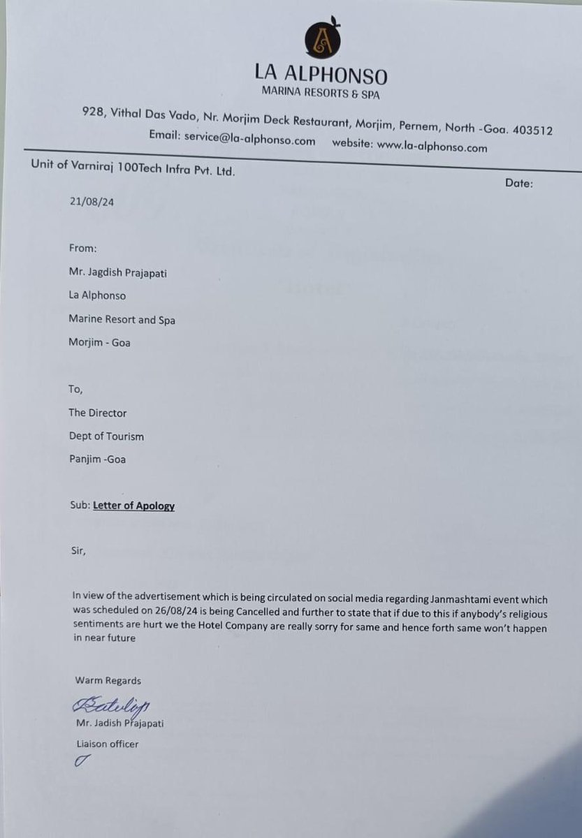 nsatyavijay1's tweet photo. @HinduJagrutiOrg and Hindu activists protest against promoting beer consumption during Janmashtami celebrations
Resort management apologizes and withdraws controversial post after police complaint
#Goa
#SentimentsHurt https://t.co/h6ABz8EYWj