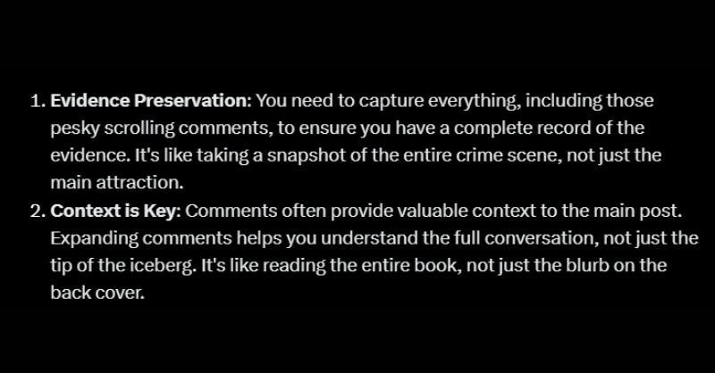 ForensicOsint's tweet photo. According to Grok...
Why is it important for Forensic OSINT to do scrolling captures and expand comments on social media pages?
#ForensicOSINT #OSINT https://t.co/YoxiU5WCsv