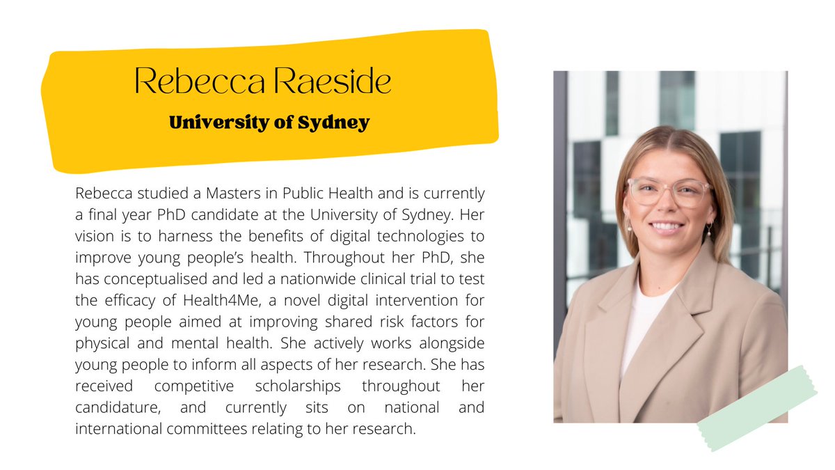 Our fourth &amp; final presentation at the National Student Think Tank webinar will be Rebecca Raeside. Rebecca will present her entry on amplifying marginalised voices in a live webinar on 29 August, 6.00pm AEST.  

See you there: us02web.zoom.us/webinar/regist…