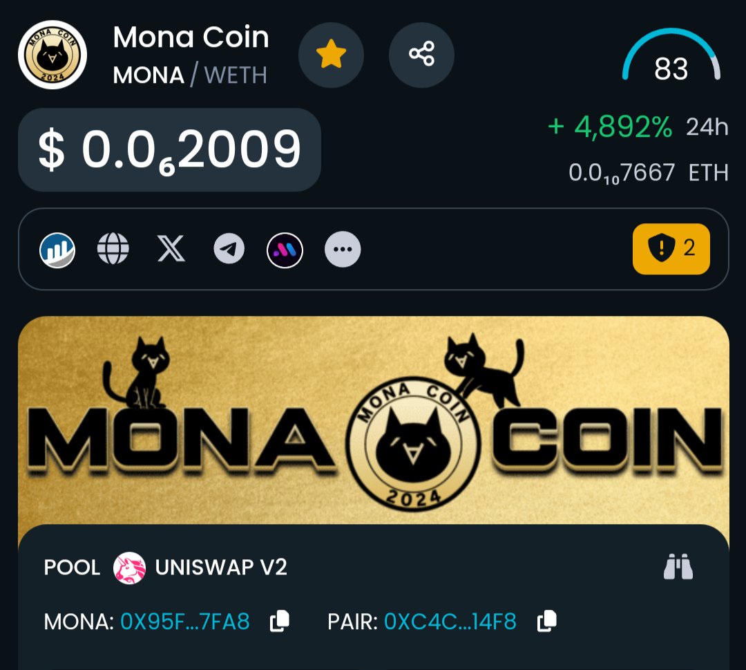 MonaEthereum's tweet photo. Our Dextools socials are updated!

Study #memecoins with a good narrative!

$MONA, the first ever feline coin from 2014, said to be the contender to $DOGE, now revived on the #eth chain 10 years later to be a contender to $NEIRO! https://t.co/xaFHnIYG9Q