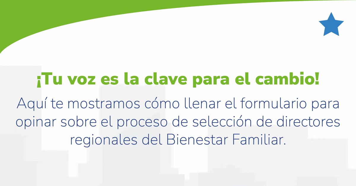 ICBFColombia's tweet photo. ¡Tu voz 🗣️ es la clave para el cambio! 

Participa en el diálogo ciudadano y haz parte del proceso de selección de los nuevos directores regionales del #BienestarFamiliar.

Ingresa aquí ⤵️ https://t.co/A84YYH8Jt4

Desliza ➡️ las imágenes y conoce el paso a paso para participar. https://t.co/UPuXpLRxss
