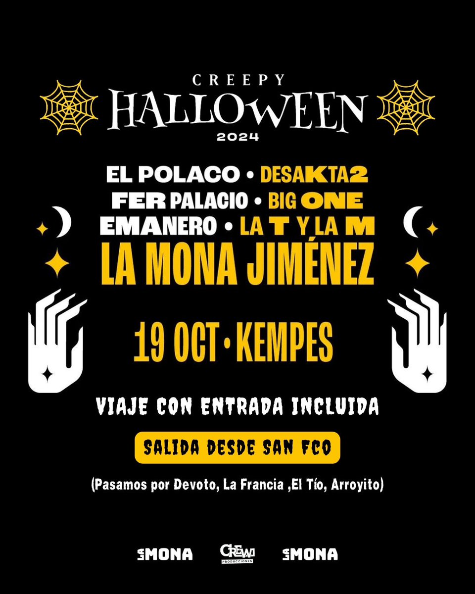 Tripu_SanFco's tweet photo. ¿Están listos para la noche más terrorífica del año? 🧛‍♂️
Sumate a nuestro viaje al La Creepy Halloween de La Mona Jiménez.

#devoto #lafrancia #eltio #arroyito #laspiur #lasvaras #lasvarillas #pozodelmolle
#freyre #porteña #brinkmann #morteros #eltrebol #carlospellegrini #sanjorge https://t.co/42Ast8Fbr7