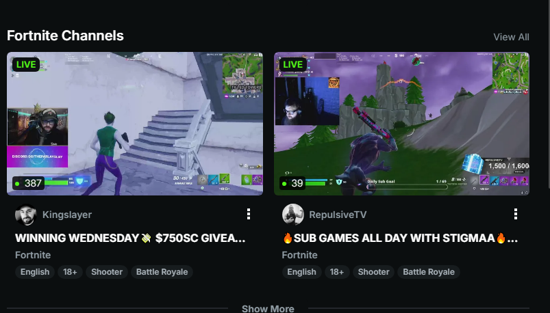 RepulsivesLive's tweet photo. WE HIT 35 STREAMS IN A ROW HITTING 100+ SUBS!!!

Not only that, but we were on @kick featured and recommended for @FortniteGame today! Massive W's for the day, Thank you to everyone that continuously shows support on a daily basis!

Mind is being blown away daily💚 https://t.co/1QV1z5cYbg