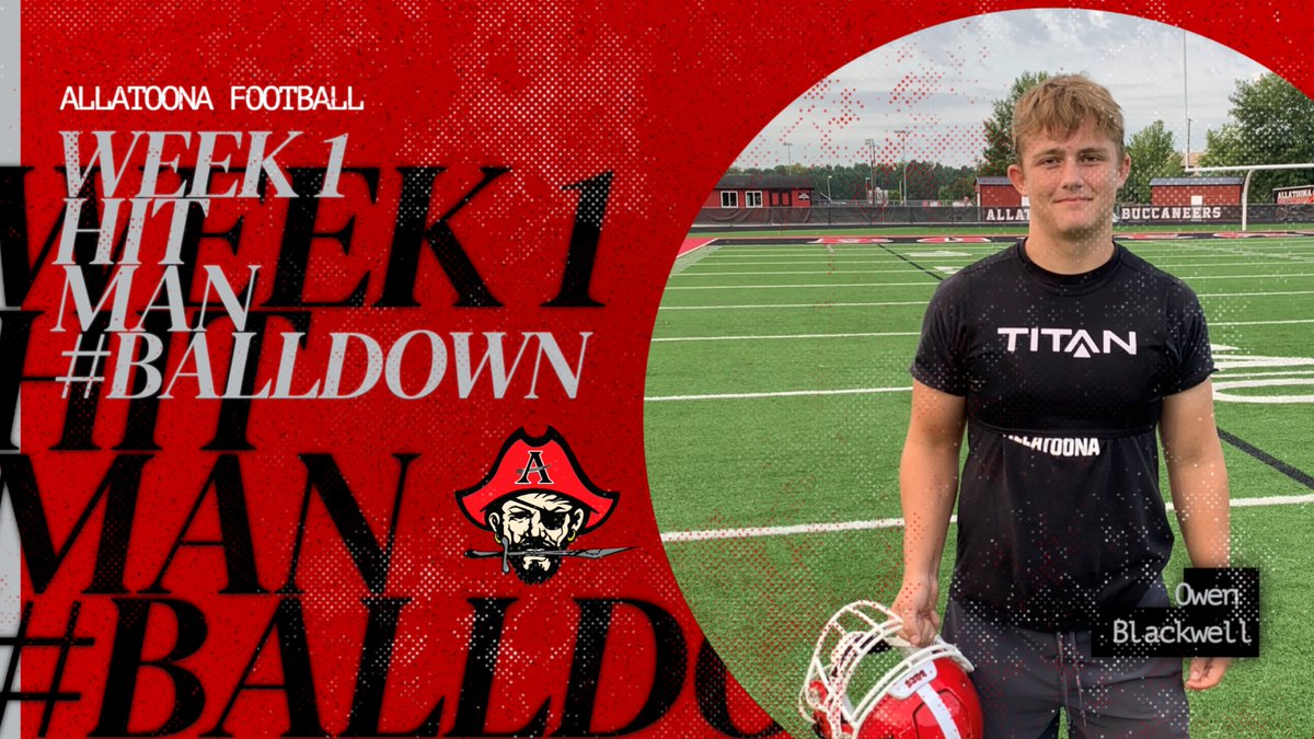 Allatoona Football (@ahsbucsfootball) on Twitter photo Boom!!! Way to set the tone <a href="/owenblaxkwell/">Owen Blackwell</a> !!!
Week 1 Hit Man!!!
<a href="/allatoona_hs/">Allatoona High</a> <a href="/toona_athletics/">Allatoona Athletics</a> <a href="/CoachBrad_Smith/">Brad Smith</a> <a href="/RecruitGeorgia/">Recruit Georgia</a> <a href="/NEGARecruits/">Northeast Georgia Recruits</a> <a href="/NwGaFootball/">NwGa Football</a> <a href="/RustyMansell_/">Rusty Mansell</a> <a href="/CJacksonPRZ/">Connor Jackson</a> <a href="/GAVarsityRivals/">GaVarsity</a> Boom!!! Way to set the tone <a href="/owenblaxkwell/">Owen Blackwell</a> !!!
Week 1 Hit Man!!!
<a href="/allatoona_hs/">Allatoona High</a> <a href="/toona_athletics/">Allatoona Athletics</a> <a href="/CoachBrad_Smith/">Brad Smith</a> <a href="/RecruitGeorgia/">Recruit Georgia</a> <a href="/NEGARecruits/">Northeast Georgia Recruits</a> <a href="/NwGaFootball/">NwGa Football</a> <a href="/RustyMansell_/">Rusty Mansell</a> <a href="/CJacksonPRZ/">Connor Jackson</a> <a href="/GAVarsityRivals/">GaVarsity</a>