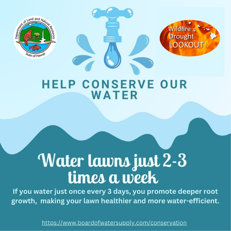 HawaiiWildfire's tweet photo. Let's try to conserve water this summer and water our lawns less.
#WildfireReadyHI #WildfireReady #wildfireprepared #wildfire #WildfireDroughtLookout #DoYourPart #HWMO #Hawaii #Maui #Molokai #Lanai #Oahu #Kauai https://t.co/PKgftZm3sK
