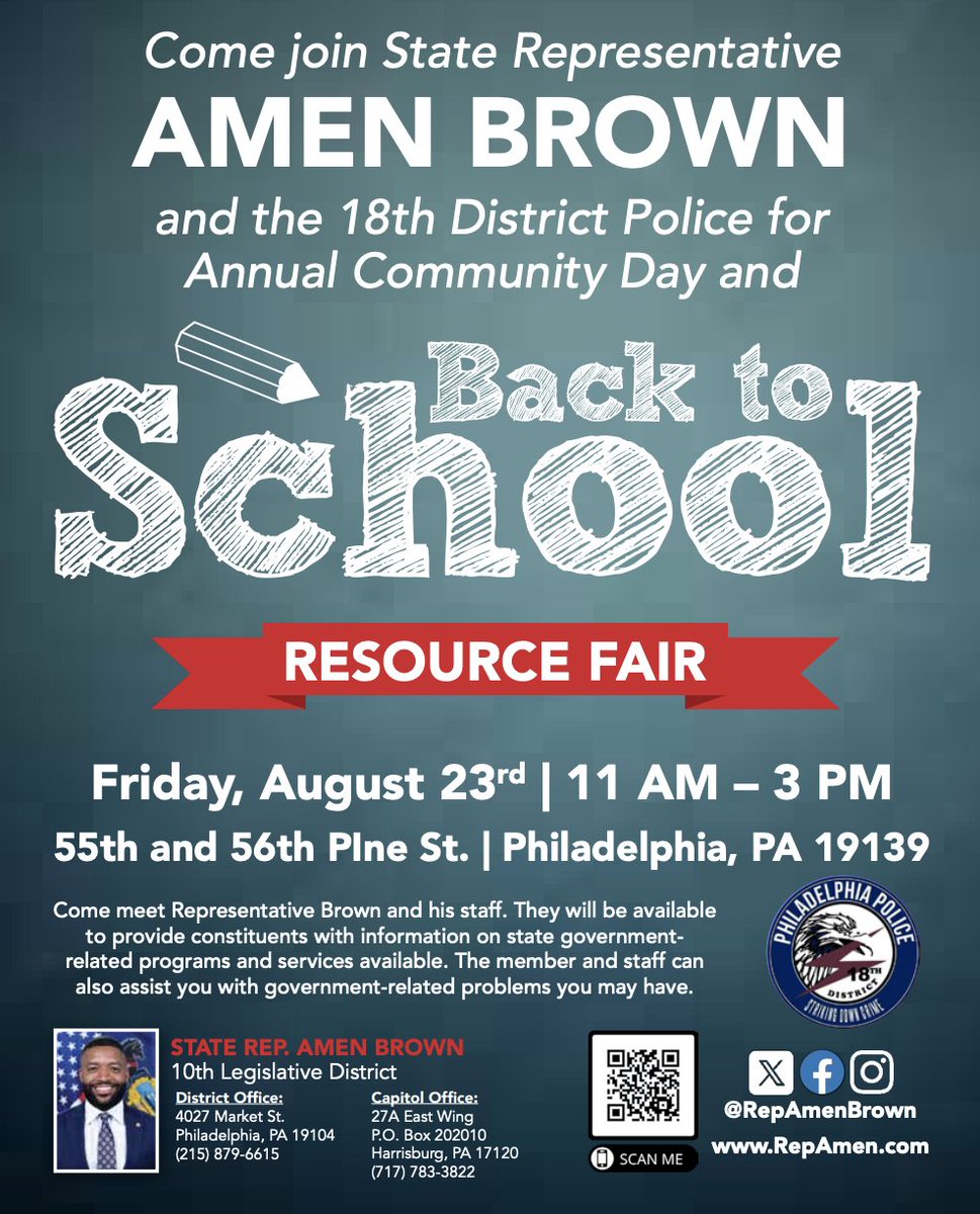 Back to school resource fair!!
When: Friday, August 23rd! 11am-3pm
Where: 55th and 56th Pine st. Philadelphia, PA 19139 #Philadelphia #readingcaptains #backtoschool