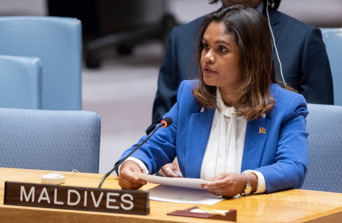 Maldives Mission NY (@mvpmny) on Twitter photo At today's #UNSC open debate on 'Peacebuilding and Sustaining Peace,' DPR <a href="/ShiruzimathS/">Shiruzimath Sameer</a> delivered the #Maldives statement, emphasizing the critical link between achieving the #SDGs and global peace, while calling for an urgent end to the ongoing atrocities in #Palestine. At today's #UNSC open debate on 'Peacebuilding and Sustaining Peace,' DPR <a href="/ShiruzimathS/">Shiruzimath Sameer</a> delivered the #Maldives statement, emphasizing the critical link between achieving the #SDGs and global peace, while calling for an urgent end to the ongoing atrocities in #Palestine.