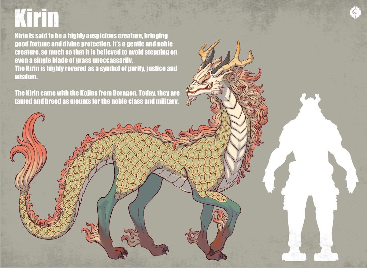Creatures like the Kirin came with Kojin from Dorogan to Hiroba. They have been tamed and bred by the military and noble Kojin, these creatures are believed to bring divine protection and good fortune, symbolizing peace and prosperity. 🕊✨️