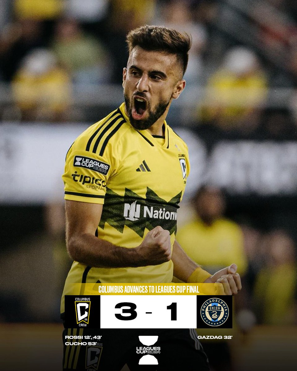 MLS's tweet image. 🗣️ @COLUMBUSCREW ADVANCES TO THE @LEAGUESCUP FINAL! 

Brace from Diego Rossi and a goal from Cucho earns Columbus a 2025 Concacaf Champions Cup spot.