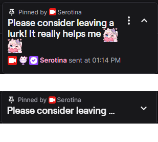 So today my chat informed me that my pinned message about lurking looks a little different when collapsed 😭😭