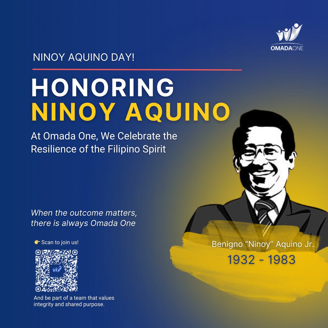OmadaOne's tweet photo. Honoring a hero who stood for freedom and justice.
As we remember Ninoy Aquino today, we also celebrate the resilience and spirit of the Filipino people. 

At Omada One, we believe in standing by the values that define us.

#NinoyAquinoDay #HonoringHeroes #OmadaOne https://t.co/n2Lsj1u81P