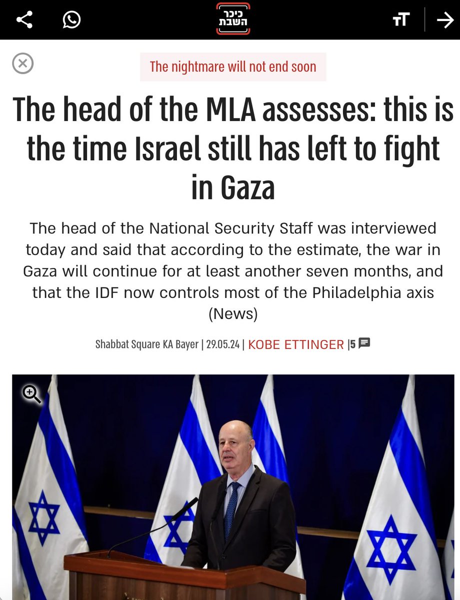 nickburbank710's tweet photo. This May 2024 commitment to 7 mo. add'tl fighting did not appear to make it into the Western media, however it was reported in some Israeli media. Such a timeline would place a successful ceasefire well beyond Blinken's recent trip. https://t.co/3XRW9i1zrE https://t.co/CpgdIxG3x6