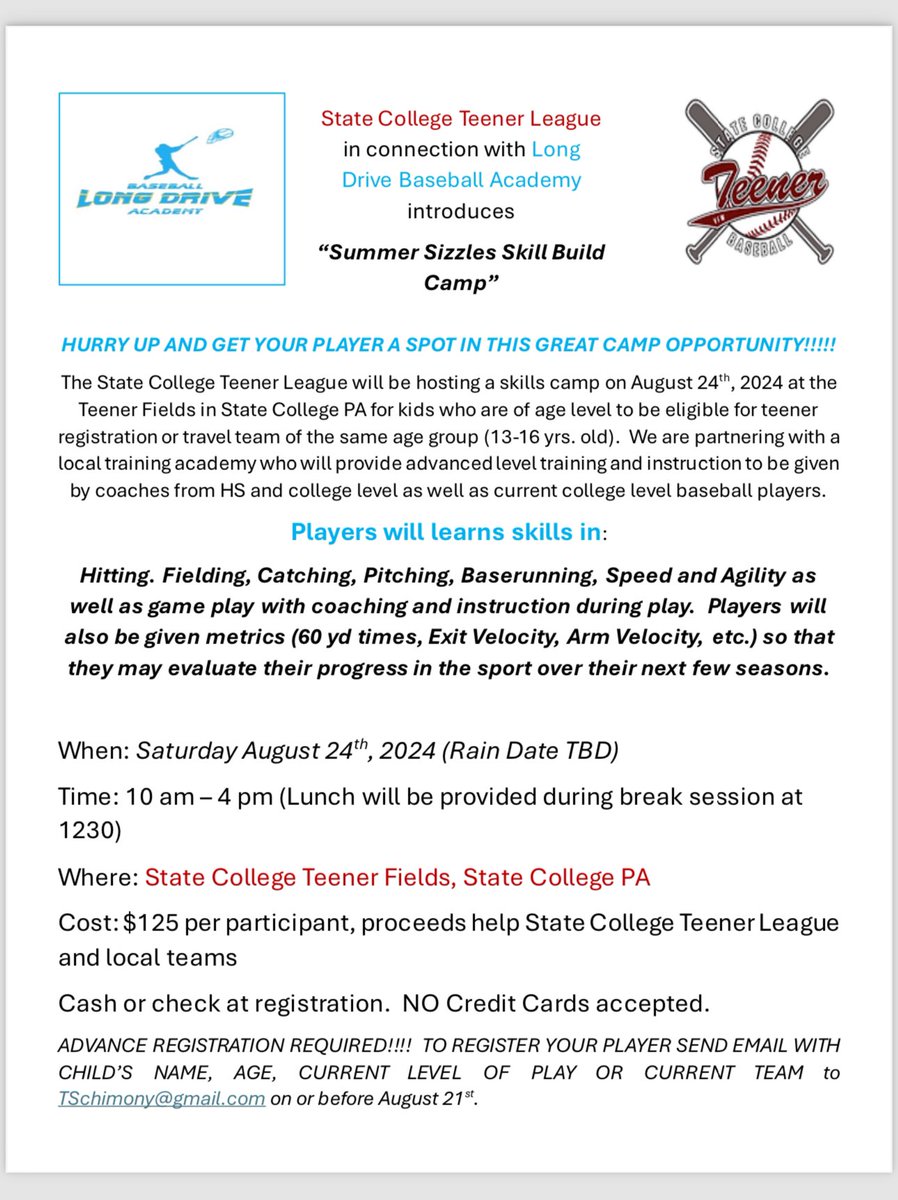 2 hrs left to register for this camp. 13-16 yr olds in Central PA come out and improve your game.