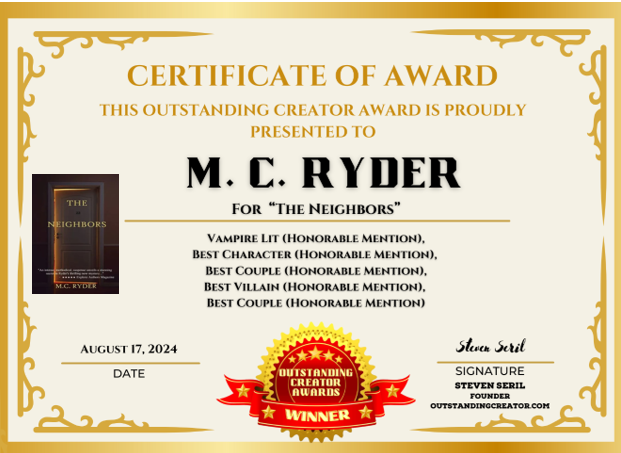 MCRyder0's tweet photo. Received my digital certificate from @OutstandingCre1 for each win for #TheNeighbors
Check out all the winners here:
https://t.co/MxZmxdPr6S https://t.co/4pasC8qAXf