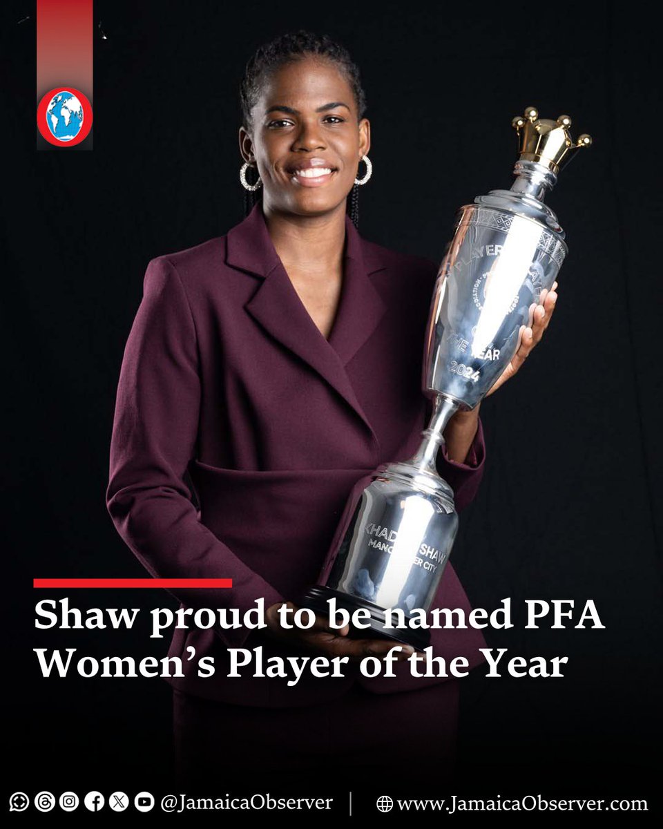 JamaicaObserver's tweet image. Reggae Girlz forward Khadija “Bunny” Shaw copped the prestigious Professional Footballers’ Association Women’s Player of the Year award after an outstanding season for Manchester City. jamaicaobserver.com/2024/08/21/sha…