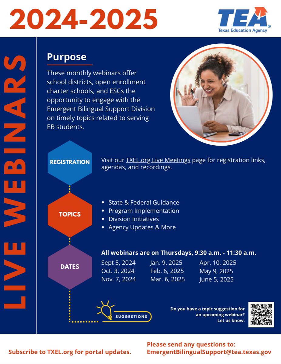 Excited to share that we are gearing up for another AWESOME year of monthly Live Webinars. We heard YOU!! Now on Thursdays and starting at 9:30. Visit txel.org/DivisionSuppor… to register. Share the flyer txel.org/media/va2b1v05…