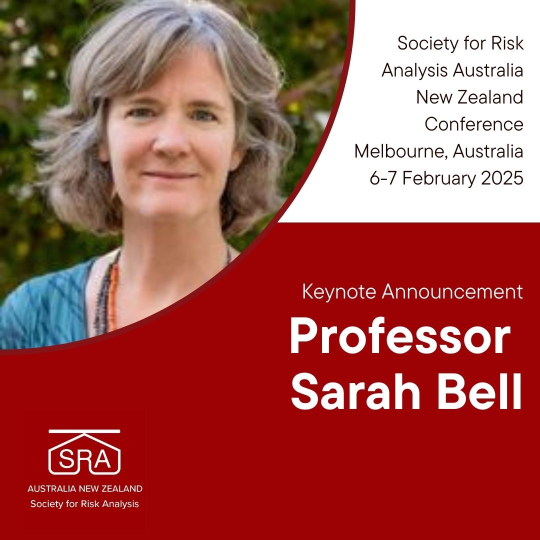 SRA_ANZ's tweet photo. We are thrilled to announce another star keynote! Professor Sarah Bell is the City of Melbourne Chair in Urban Resilience and Innovation at @UniMelb. Come along to the Society for Risk Analysis Conference to hear her speak - abstracts are open! Info: https://t.co/aq22ZOHveA https://t.co/ka4IghMuze