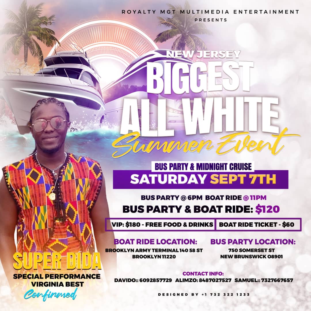 SuperDidaTDT1's tweet photo. Saturday, Sept 7th Tri-State Movement  Summer 24 Biggest  All White  Bus party , Boat 🛥️ Ride, and one of the biggest entertainer, Super Dida  Hosted by: New York, New Jersey &amp; Philadelphia lit 🔥. You definitely don’t wanna miss it.   At the https://t.co/jcQzb1wp7l