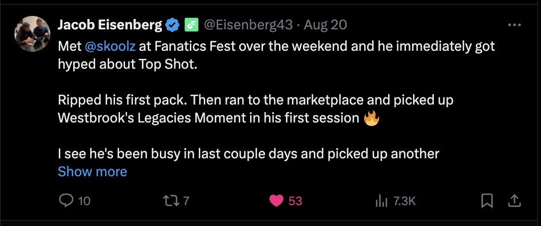 JAYMKTG's tweet photo. I love @Eisenberg43. I really do. I especially love his tweets. When he's not telling us which Top Shot moments are the best investments, he's giving folks like this the ego boost they deserve. We are in good hands, #TopShotNation! https://t.co/ViaaLHl498