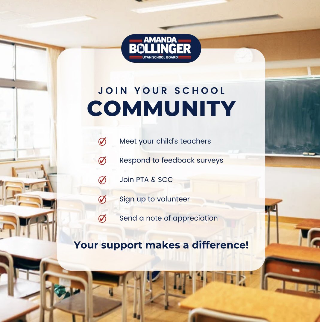 DrABBollinger's tweet photo. This is a great time to connect with your child’s school community! Take a look at these simple ideas to get involved. 🍎🇺🇸 #ElevateEducationInUtah https://t.co/PJgjBbzKM1