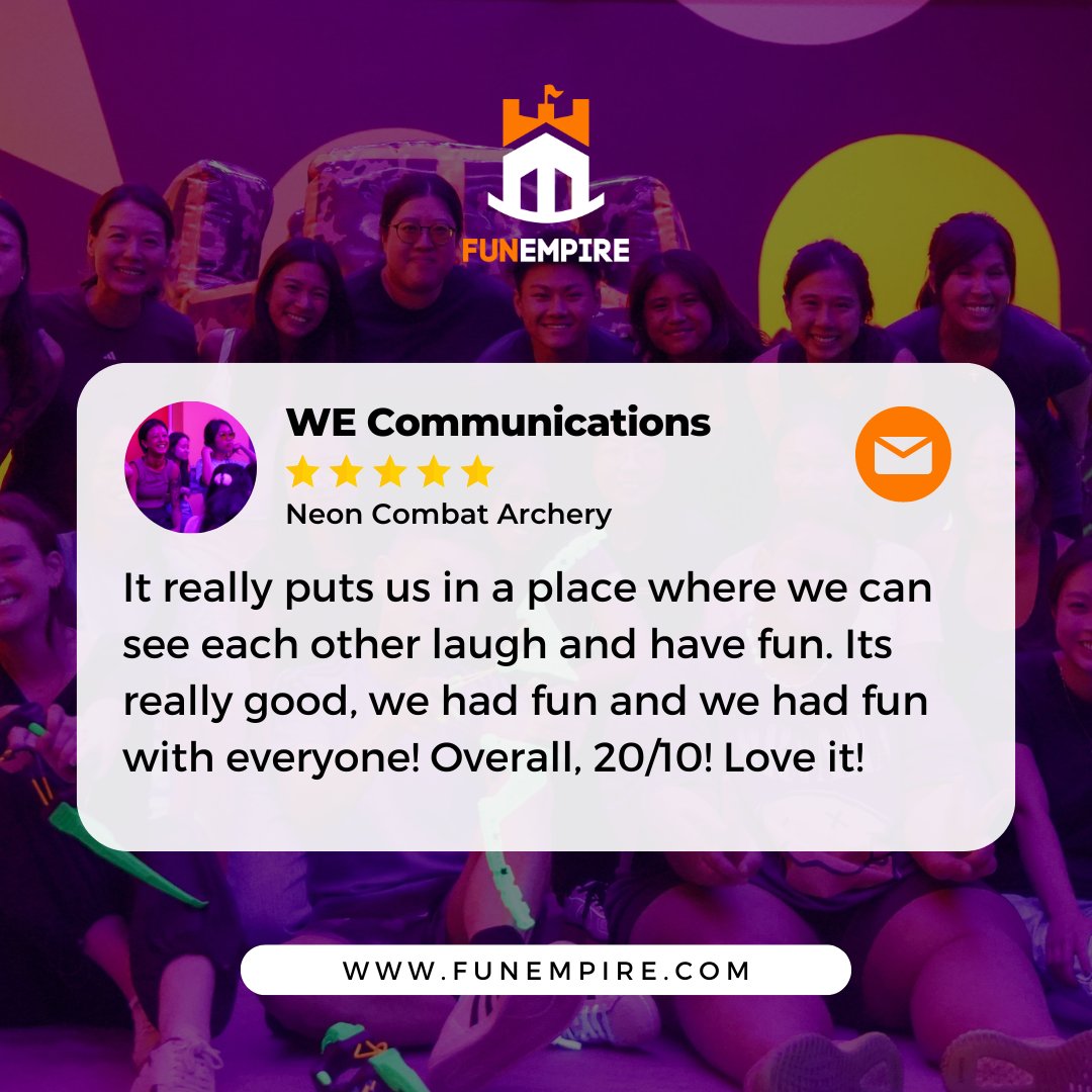 thefunempire's tweet photo. WE Communications loved every moment of Neon Combat Archery! 🏹😆
•
•
•
#FunEmpireStories #Fun #Teambuilding #FunStartsHere #Activities #Funempire #Singapore https://t.co/t6ptumLZGC