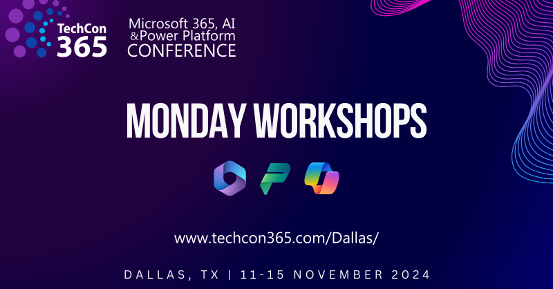 TechCon365's tweet photo. View our Monday Pre-Conference Workshops for @TechCon365 #Dallas
 featuring MVP speakers: @dchristian19 @AndyHuneycutt @tgatte @andrewconnell
@PStork @brianalderman @ScottJShearer @idubbs @AntonioMaio2 @DonKirkham
@DanielGlenn @shellecaldwell