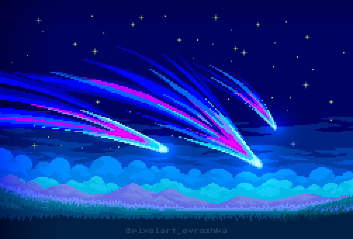 Shooting stars #stars #nightsky #pixelart #meteorite #spaceart #night