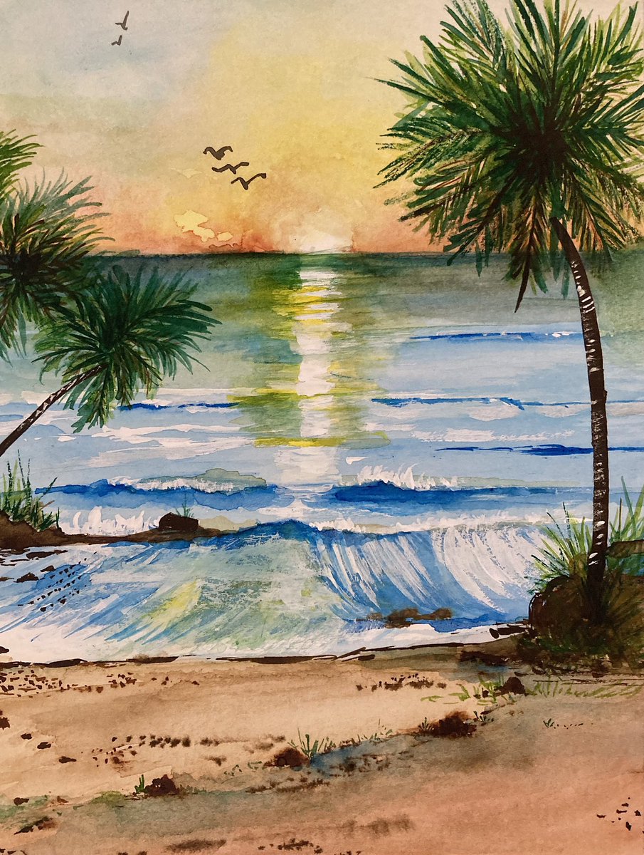 Back from summer vacation and missing it already. At least with a new painting, summer is forever! #watercolorpainting #seascape #ocean #beach