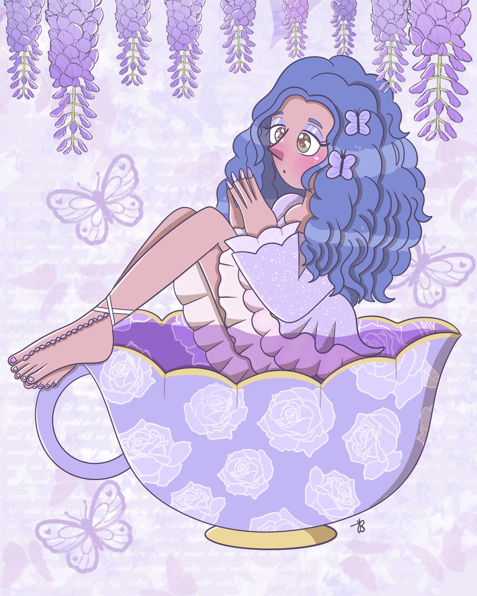 art_by_jemibuni's tweet photo. This is my third #floralfeelings2024 entry for the prompt “lonely lavender.” Since it was #WorldFashionDay and #NationalSweetTeaDay I went for a stylish tea theming with lavender tea and lots of nice shades of purple. And of course some butterflies to add a feminine touch 🦋🍵🪻 https://t.co/FTLbucI5RO