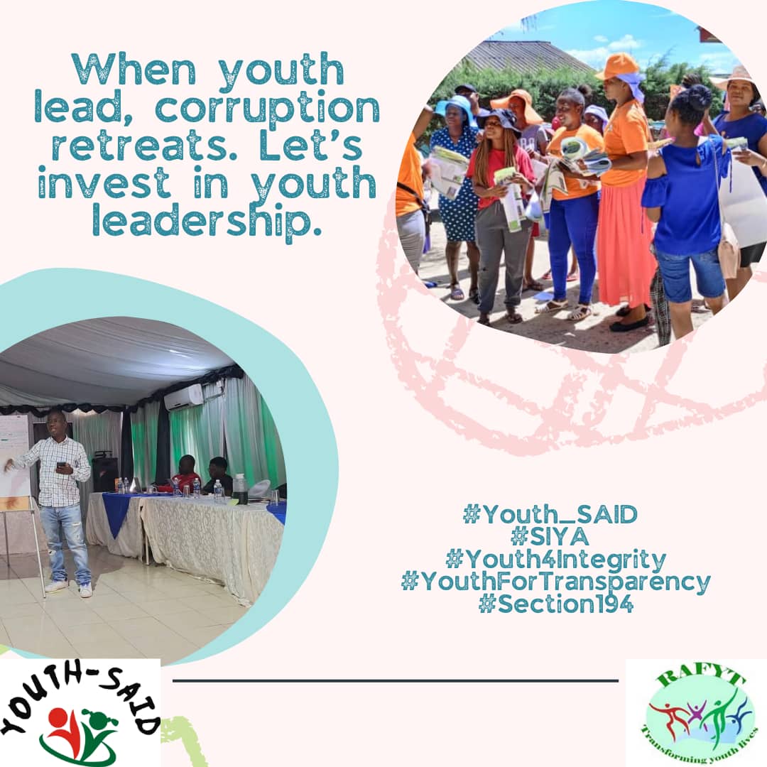 .....When youth lead, corruption retreats. Let's invest in youth leadership. #section194 #Youth_SAID  #SIYA #Youth4Integrity #Youth4Transparency #youthinvolvement #Youth4SDGs <a href="/anticorruption/">Transparency International</a> <a href="/MudonhiZivanai/">Zivanai Mudonhi</a> <a href="/tinashechirape/">GandaRemvura</a> <a href="/RMaridza55253/">Rejoice Delight Maridza</a> <a href="/zunderamambo/">Office Of The Mayor Masvingo</a> <a href="/USEmbZim/">U.S. Embassy Zimbabwe</a> <a href="/voicesofyouth/">Voices of Youth</a>