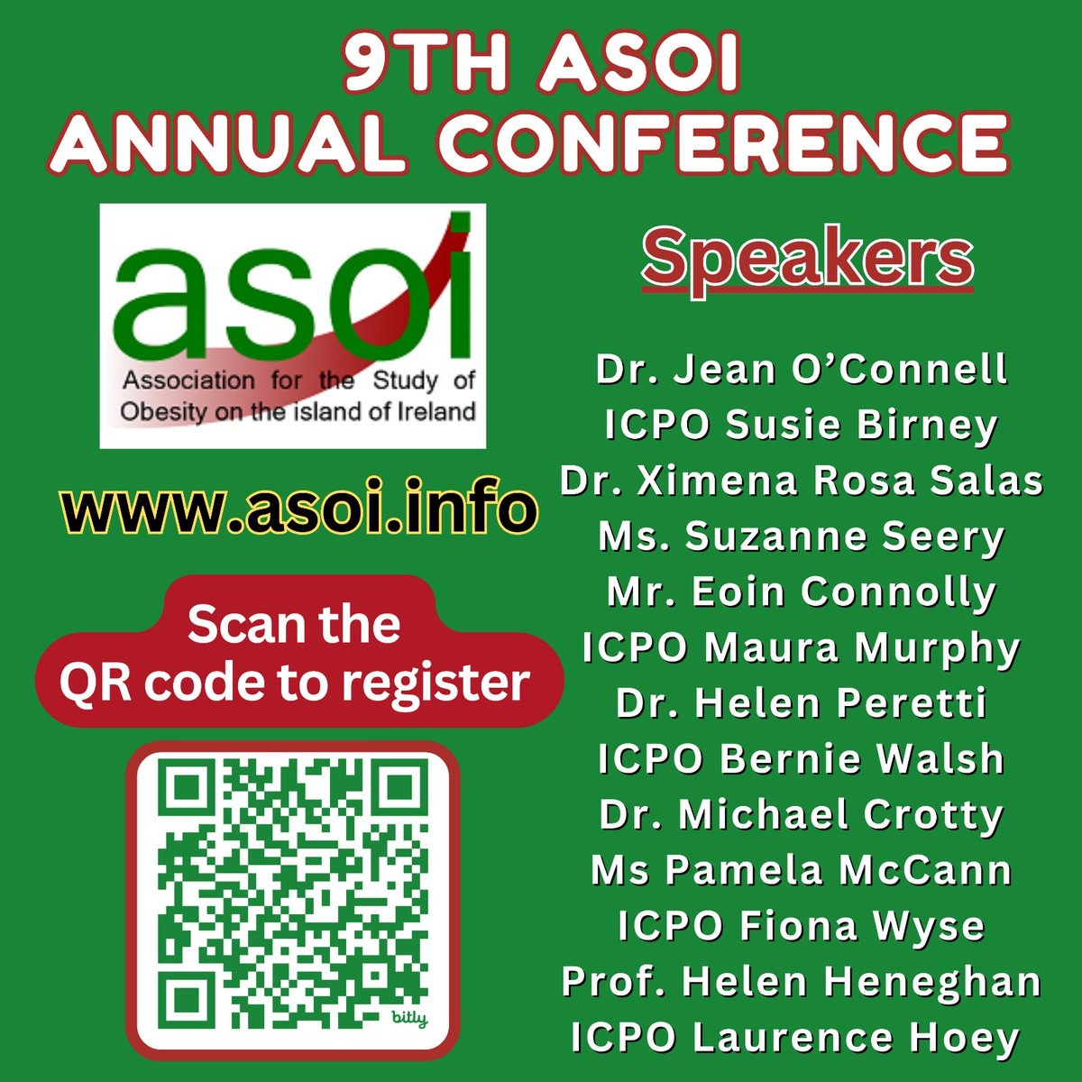 Resistration is Open ⌨️🖱️🎉
For the 9th Annual <a href="/ASOIreland/">ASOI</a> Conference
Back after a 2year gap in a background of developments in #obesity
NOT to be missed for anyone interested in the area. #Research #ClinicalPearls #HealthProfessionals #LivedExperience #PublicHealth #networking