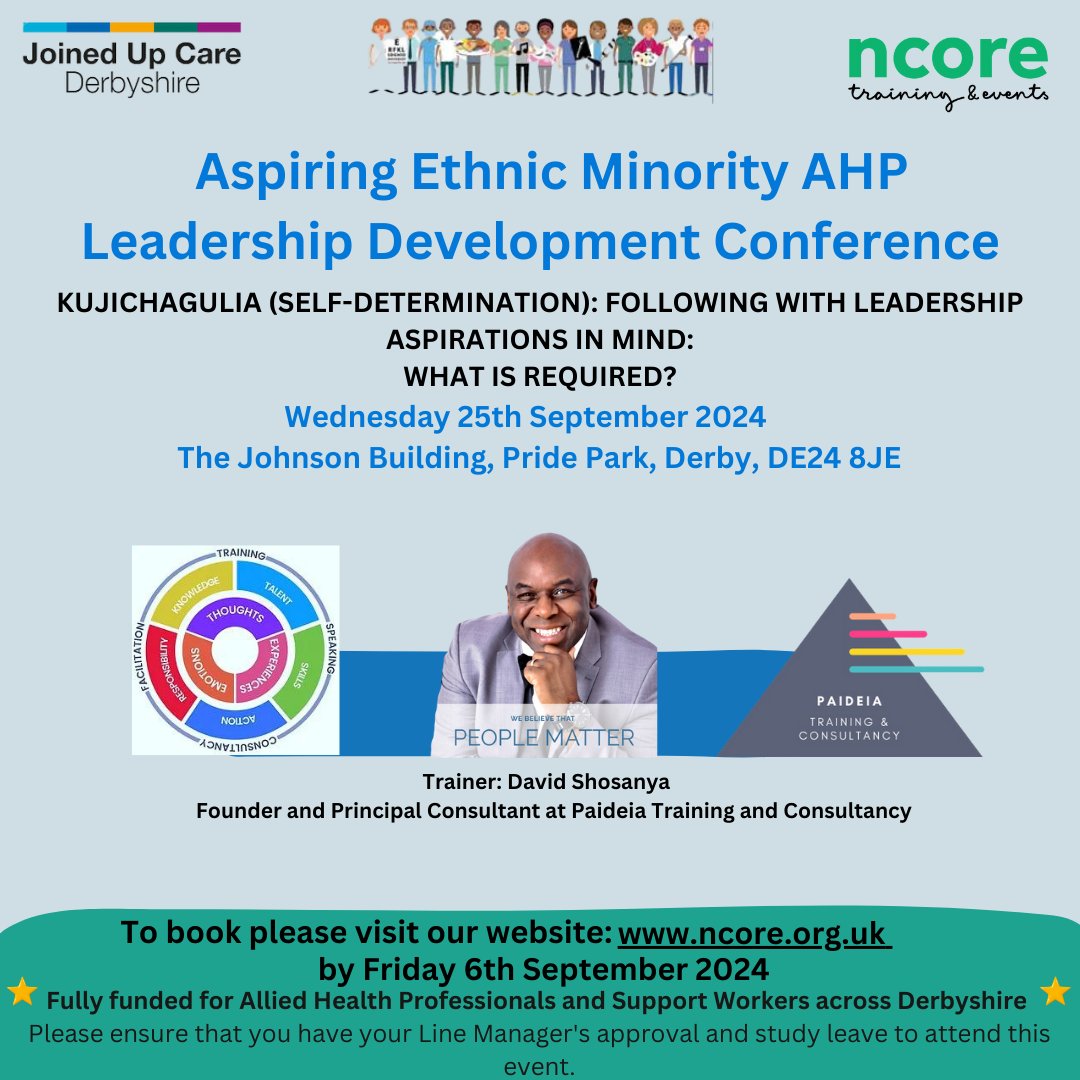 NCORE_TrainingandEvents (@ncore_nhs) on Twitter photo 📢Calling AHP's across Derbyshire📢Fully funded places available at the Aspiring Ethnic Minority AHP Leadership Development Conference. ⭐Visit the link in our bio to book yourself a place!⭐️
@DerbyshireAHP
<a href="/JoinedUpCare/">Joined Up Care Derbyshire</a> 📢Calling AHP's across Derbyshire📢Fully funded places available at the Aspiring Ethnic Minority AHP Leadership Development Conference. ⭐Visit the link in our bio to book yourself a place!⭐️
@DerbyshireAHP
<a href="/JoinedUpCare/">Joined Up Care Derbyshire</a>