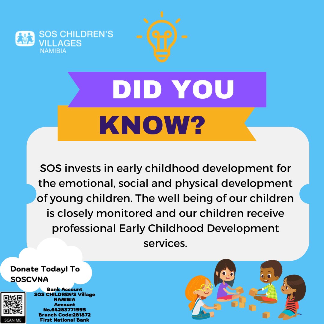 SOSCVNAMIBIA's tweet photo. 🌟 At SOS Children's Village we invest in early childhood development to nurture the emotional, social, and physical growth of young children. Our dedicated team ensures the well-being of every child, providing them with professional Early Childhood Development services. #SOSCVN https://t.co/Qpgpv7pS0Y