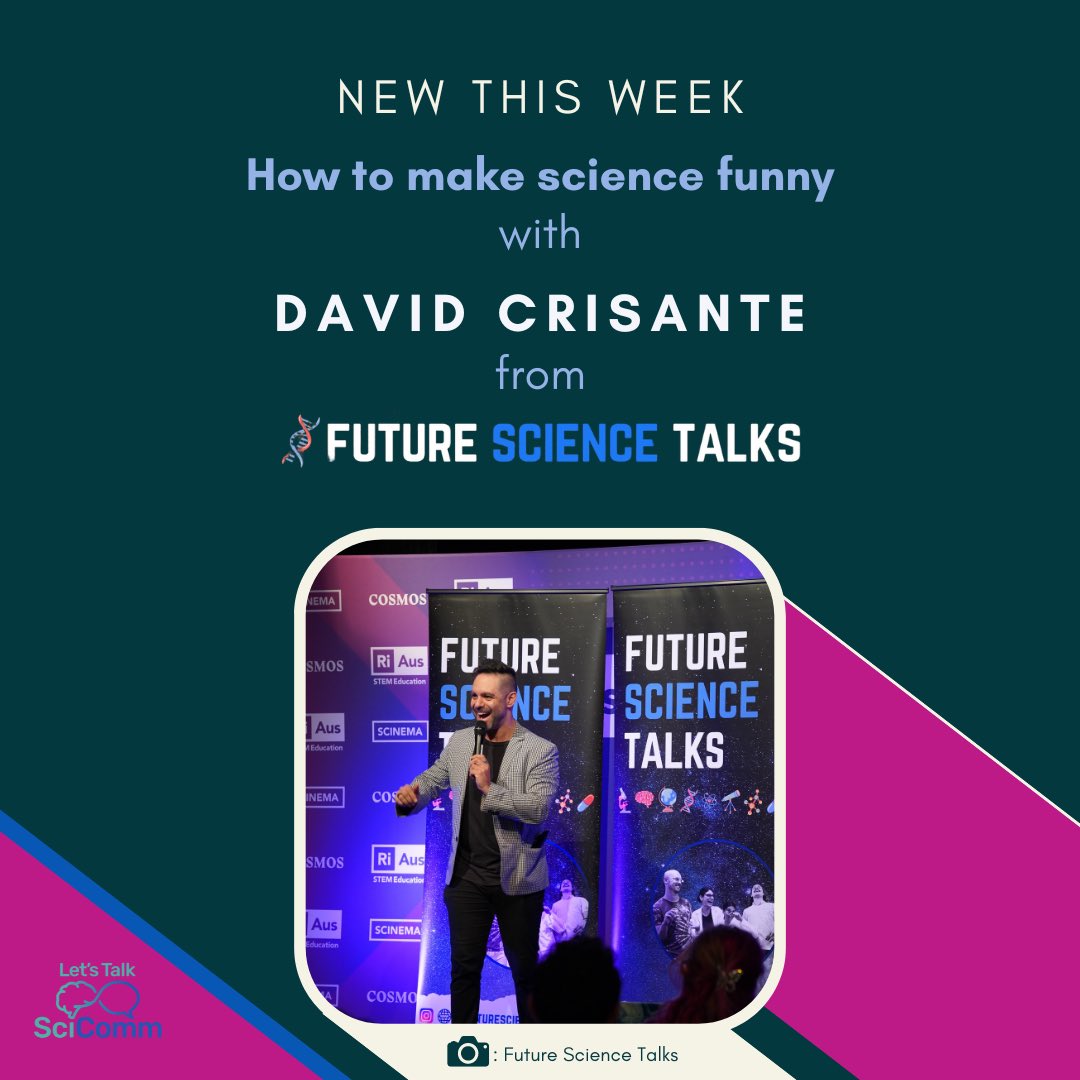 LetsTalkSciComm @letstalkscicomm.bsky.social (@letstalkscicomm) on Twitter photo 👉 This week we had a fabulous chat with David Crisante about the power of humour in #scicomm.
David founded <a href="/ScienceTalksAU/">Future Science Talks</a> & runs a brilliant Comedy Program which helps researchers use humour to connect with audiences & get their message across.
open.spotify.com/episode/2lqnlL… 👉 This week we had a fabulous chat with David Crisante about the power of humour in #scicomm.
David founded <a href="/ScienceTalksAU/">Future Science Talks</a> & runs a brilliant Comedy Program which helps researchers use humour to connect with audiences & get their message across.
open.spotify.com/episode/2lqnlL…
