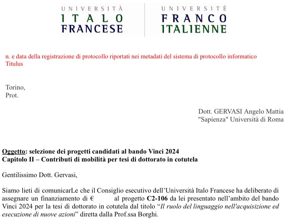 I am thrilled to share that my PhD project has been awarded funding from the Italo-French University as part of the Vinci 2024 program, for PhD students in co-supervision between Italy and France! Looking forward to further my research and academic journey across both countries.