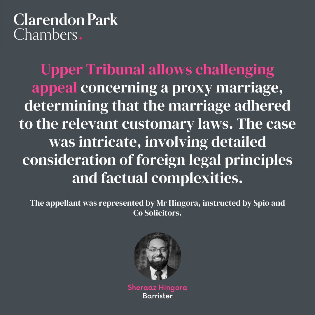 The Upper Tribunal has allowed a challenging appeal concerning a proxy marriage, determining that the marriage adhered to the relevant customary laws. The case was intricate, involving detailed consideration of foreign legal principles and factual complexities.