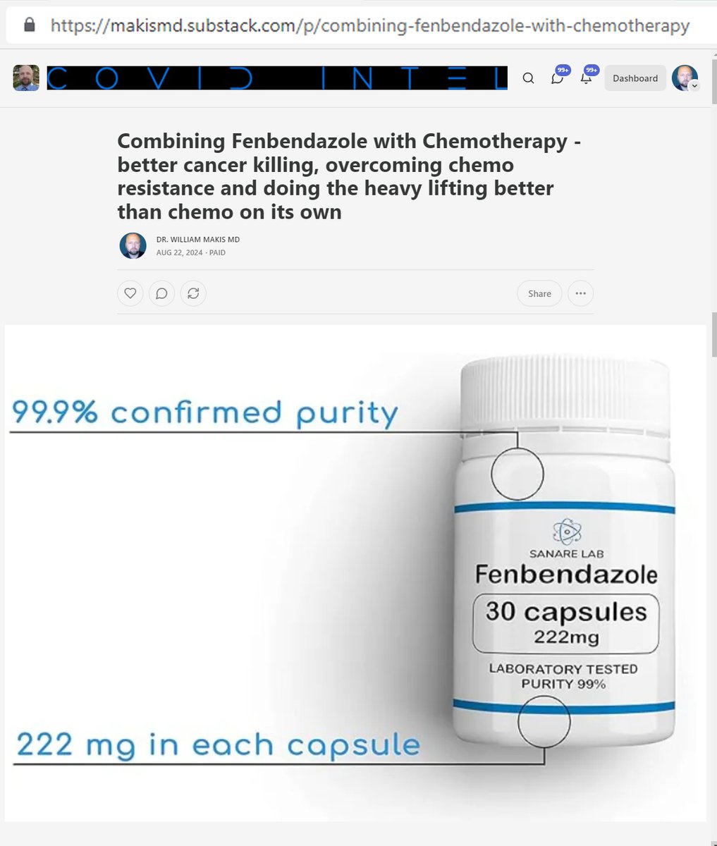 MakisMedicine's tweet image. NEW ARTICLE: Combining Fenbendazole with Chemotherapy - better cancer killing, overcoming chemo resistance and doing the heavy lifting better than chemo on its own

Cancer patients always ask me: "can I take Fenbendazole with chemo?"

The answer is: YES!

I review 3 pre-clinical…