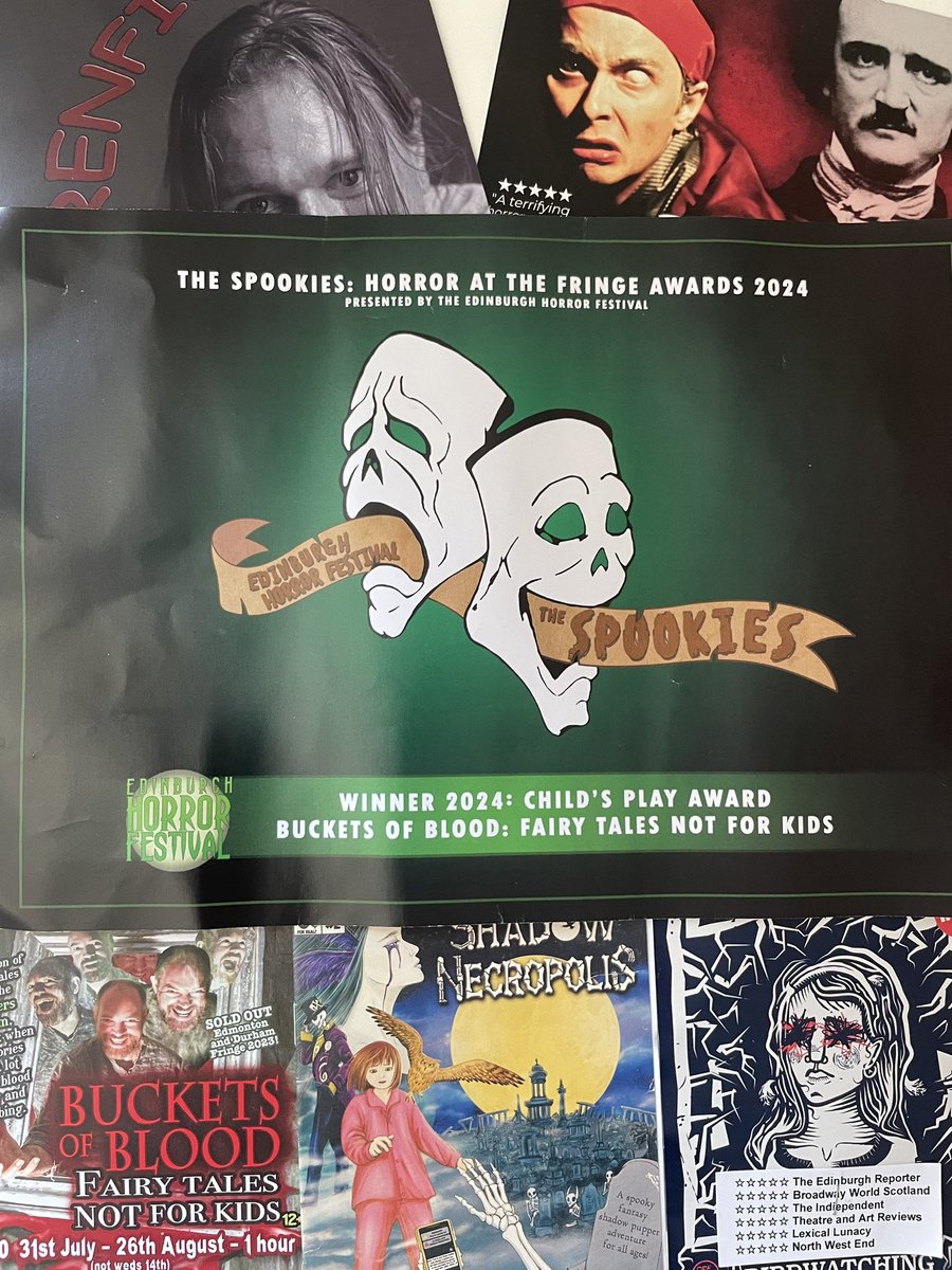 I was so happy and surprised last night to find out I’d won an award, for Buckets Of Blood - Fairy Tales Not For Kids <a href="/EdHorrorFest/">Edinburgh Horror Festival</a>’s first annual Spookies: Horror at the Fringe Awards. The Spookies are awards celebrating the best of the horror genre at this year’s <a href="/edfringe/">Edinburgh Festival Fringe</a>.