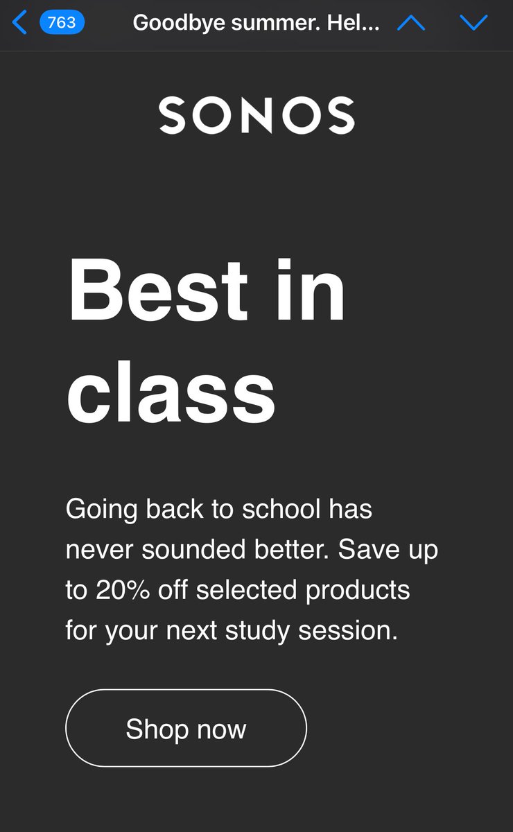alxh's tweet photo. @Sonos is this email for real???? 

Who wants to buy anything new and “best in class” ??!!??

Nothing works thanks to the new app. It’s been weeks and still can’t setup my system or use music services properly. 

Unlikely to ever buy a new product. Abominable customer service. https://t.co/If2s14WUEw