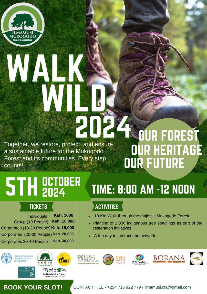 conservancies's tweet photo. Annual Mukogodo Walk Wild event is here with us again courtesy of Il MAMUSI CFA,all the details are in the flier;Register today to take part in the restoration efforts of the vital Mukogodo Forest!
#MukogodoWalkWild
#MukogodoForest
#laikipiaconservancies https://t.co/sA1aW9Zsiz