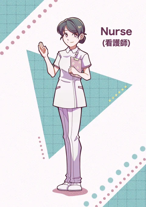 【医療英語を楽しく覚えたい】 〜オリジナルイラスト編〜3枚目は、Nurse(看護師)でした!看護『師長』は Head nurse看護『部長』は  Director of Nursingと呼び名が変わるそうです。他の医療職もお楽しみに#看護師 #医療英語 #医療 #OC #創作 