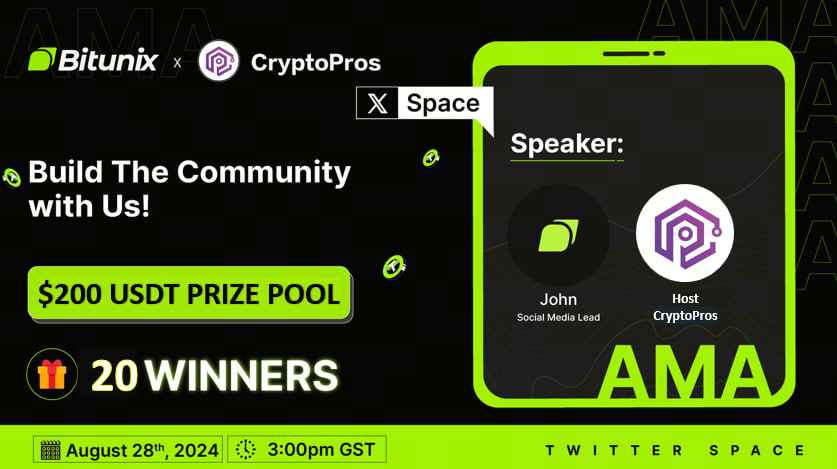 BitunixOfficial's tweet photo. Join #Bitunix's X Space to learn the latest and greatest about our exchange with CryptoPros!

🔸 $200 Giveaway, 20 winners:  

1️⃣ Follow @BitunixOfficial @Crypto_ProsCM 
2️⃣ RT  + Tag Friends 
3⃣ Join: https://t.co/chrp1GWb9A
4️⃣ Fill out form after AMA https://t.co/ABMYbMYwXN https://t.co/NVPh2jL3rz