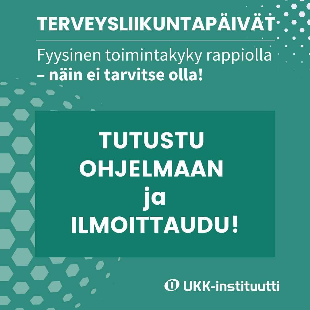 Vuotuiset Terveysliikuntapäivämme järjestetään tänä vuonna 9.–10.10. Helsingissä ja niihin on mahdollista osallistua myös etänä. Päivien aiheena on fyysinen toimintakyky rappiolla – näin ei tarvitse olla!

Tutustu ohjelmaan ja ilmoittaudu mukaan!
ukkinstituutti.fi/palvelut/koulu… 
#TLP2024
