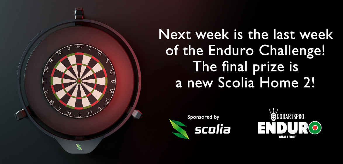 GoDartsProCom's tweet photo. Next week is the last week of the Enduro Challenge!
The final prize is a new Scolia Home 2! ๐ฅ
Make sure to play all the games to maximize your chance to be the lucky winner! ๐ฏ
๐ https://t.co/U2c06RK468 ๐
#darts #playdarts #dartscoach
@scoliatech
@Winmau
#redlipsdesign https://t.co/z8ZMivXG5o